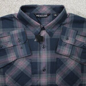 Travis Mathew Shirt NWT Mens Large Purple/Black Clould Plaid Flannel Long Sleeve